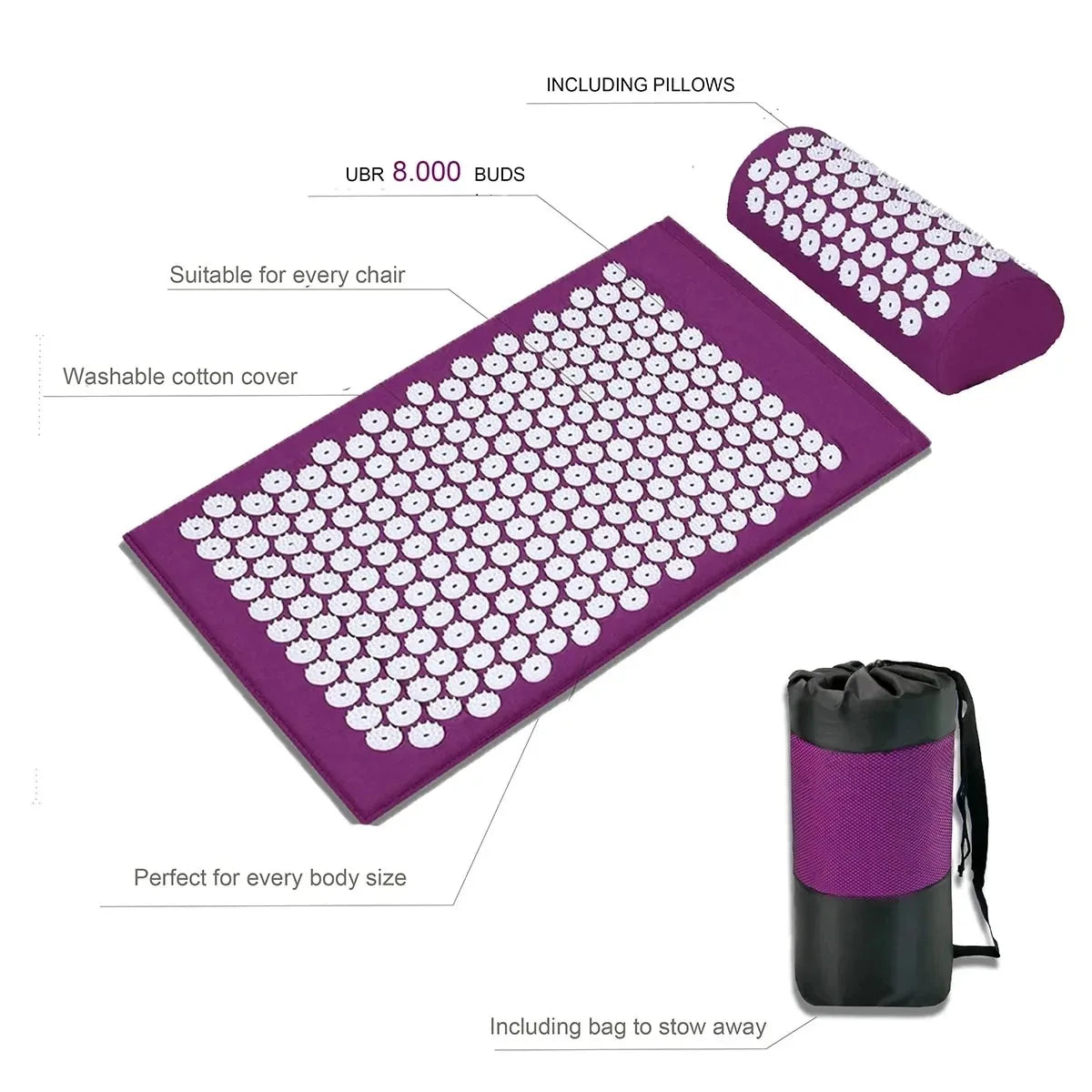 Yoga Mat Back Pain Relief Needle Pad With Pillow